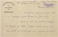 Cartão do Capitão-tenente Rui Isaías Newton da Fonseca ao Comandante Manoel Maria Sarmento Rodrigues