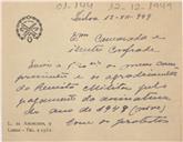 Cartão do Coronel José Ribeiro da Costa ao Comandante Manoel Maria Sarmento Rodrigues.