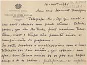 Cartão do Comandante do Comando de Defesa Marítima dos Açores, Francisco Fernando Penteado ao Comandante Manoel Maria Sarmento Rodrigues 