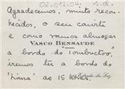 Cartão de Vasco Bensaúde, proprietário da Empresa Insulana de Navegação, ao Comandante Manoel Maria Sarmento Rodrigues  